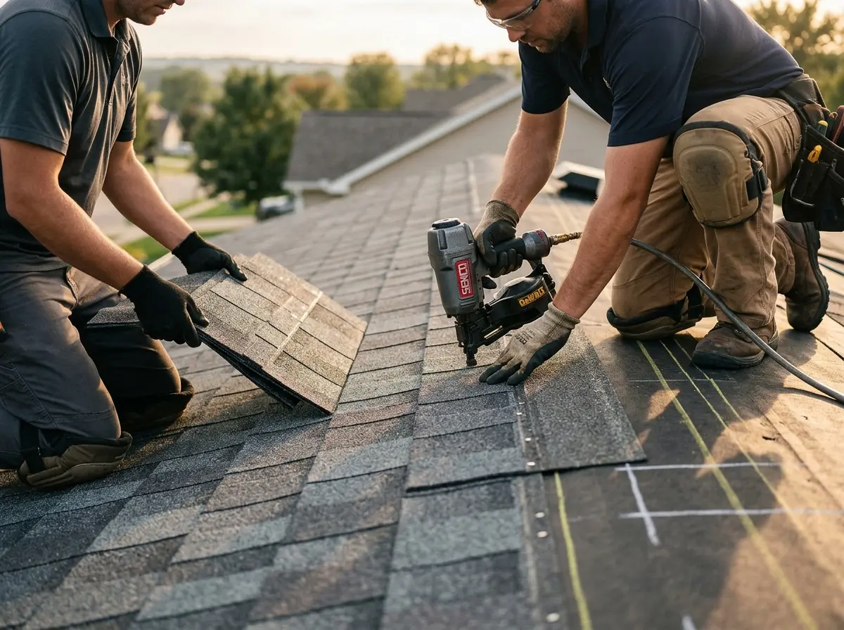 Professional roofer working on a residential roof in Deltona